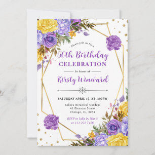 Boho Watercolor Spring Flowers Frame 50th Birthday Invitation
