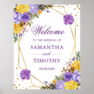 Boho Watercolor Spring Flowers Gold Frame Wedding  Poster