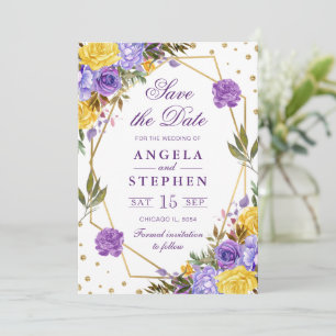 Boho Watercolor Spring Flowers Gold Frame Wedding Save The Date