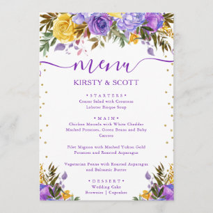 Boho Watercolor Spring Flowers Menu Mariage