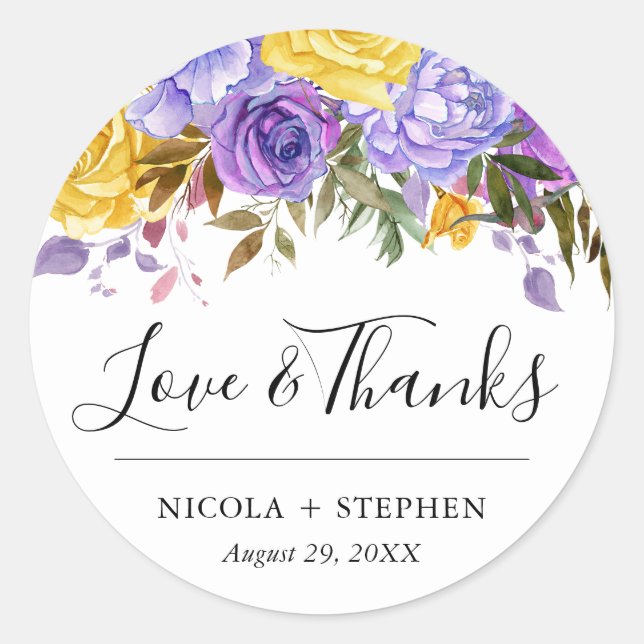 Boho Watercolor Spring Flowers Wedding Classic Round Sticker (Front)