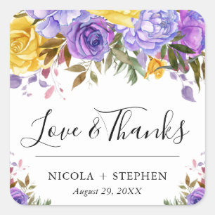 Boho Watercolor Spring Flowers Wedding Square Sticker