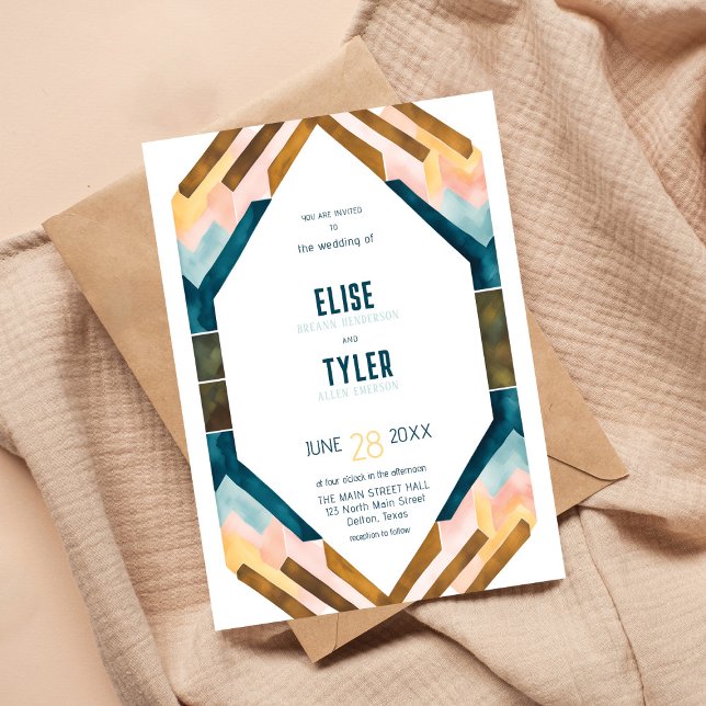 Boho Watercolor Stained Glass Aztec Wedding Invitation (Creator Uploaded)