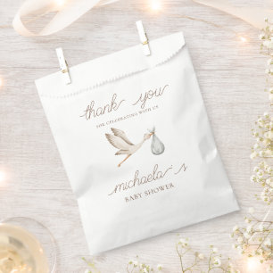 Boho Watercolor Stork Baby Shower Thank You Favour Bag