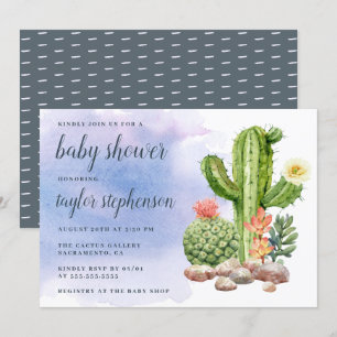 Boho Watercolor Succulent Cactus Baby Shower Invitation