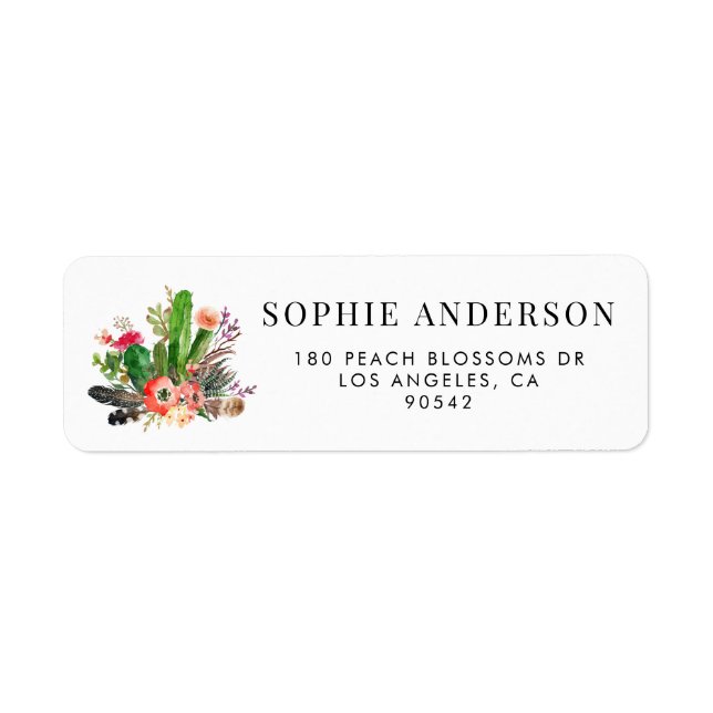 Boho Watercolor Succulents and Feathers Floral (Front)