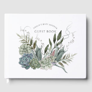 Boho Watercolor Succulents Baby Shower  Guest Book