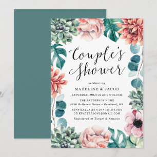Boho Watercolor Succulents Couple's Shower Invitation