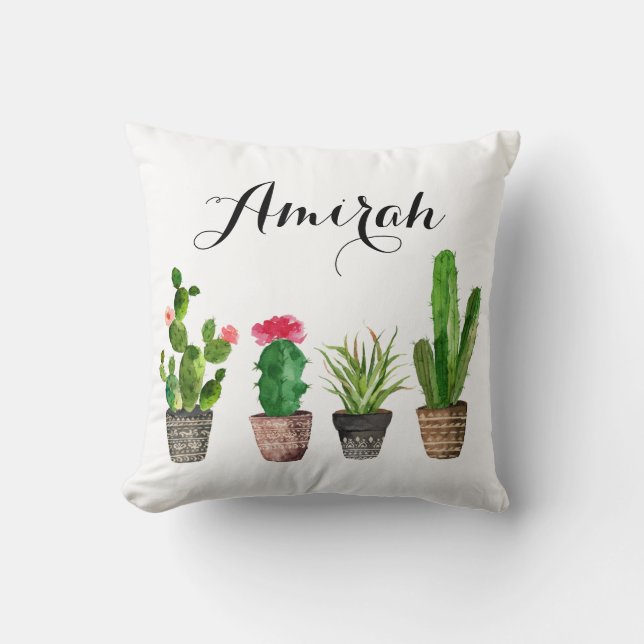 Boho Watercolor Succulents Coussin personnalisé (Recto)