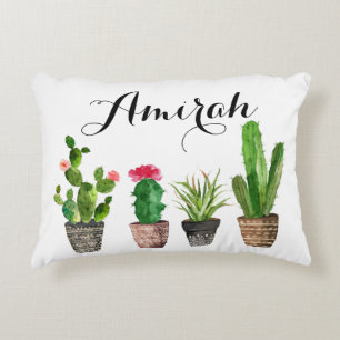 Boho Watercolor Succulents Custom Accent Pillow