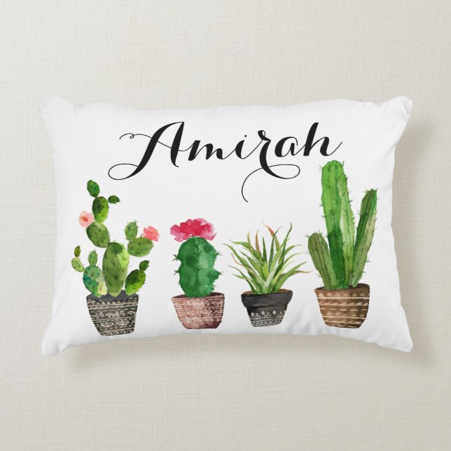 Boho Watercolor Succulents Custom Accent Pillow (Front)