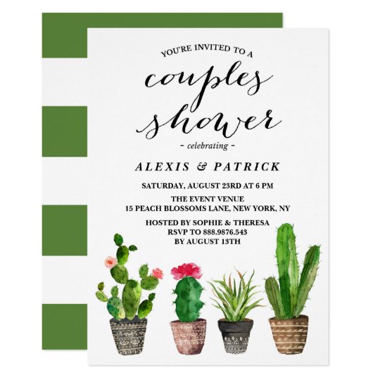 Boho Watercolor Succulents Floral Couples Shower Card