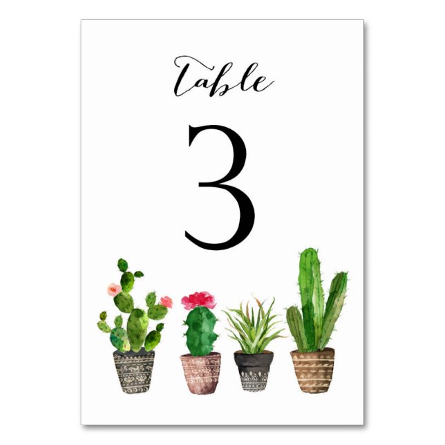 Boho Watercolor Succulents Numéro de tableau Carte (Par défaut)