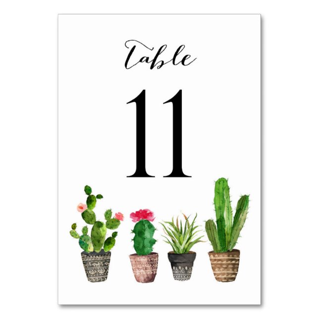 Boho Watercolor Succulents Numéro de tableau Carte (Par défaut)