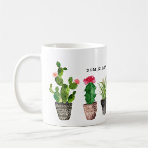 Boho Watercolor Succulents Pattern Personalized Coffee Mug