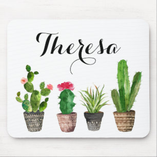 Boho Watercolor Succulents Personalized Mouse Pad