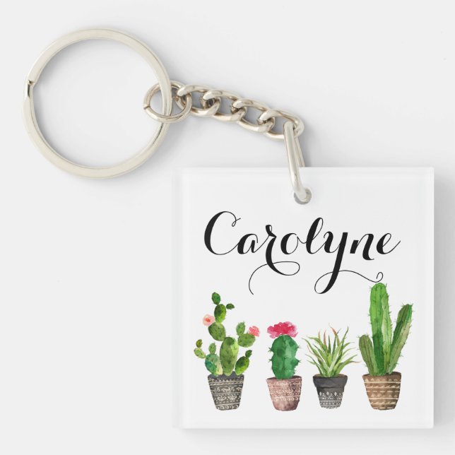 Boho Watercolor Succulents Porte - clé personnalis (Devant)