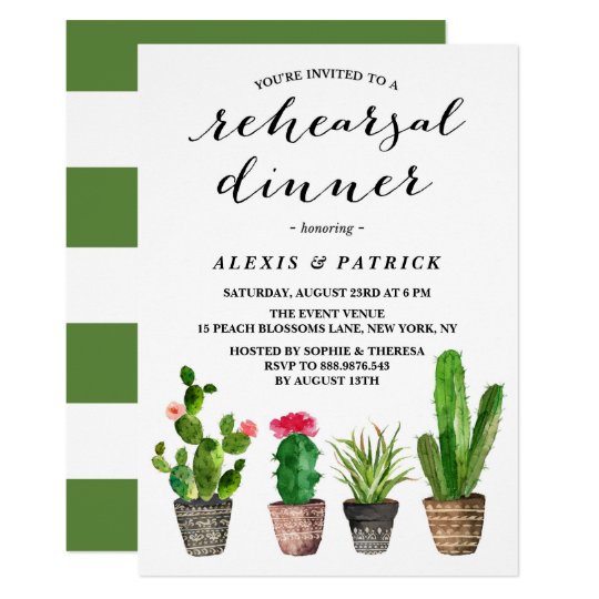 Boho Watercolor Succulents Rehearsal Dinner Card