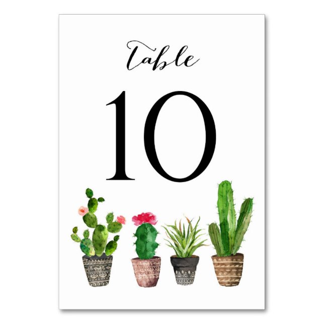 Boho Watercolor Succulents Table Numbers Card 10 (Front)