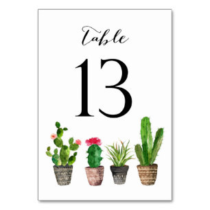 Boho Watercolor Succulents Table Numbers Card 13