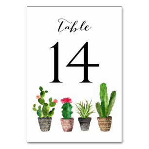 Boho Watercolor Succulents Table Numbers Card 14