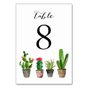 Boho Watercolor Succulents Table Numbers Card 8