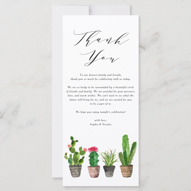 Boho Watercolor Succulents Wedding Thank You Card (Front)