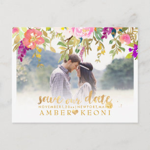 Boho Watercolor Summer Floral Save the Date Announcement Postcard