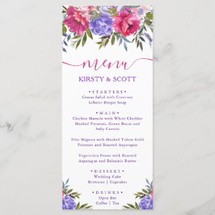 Boho Watercolor Summer Flowers Menu Mariage