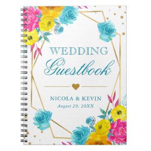 Boho Watercolor Summer Flowers Wedding Guestbook Notebook