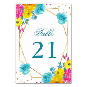 Boho Watercolor Summer Flowers Wedding Table Number