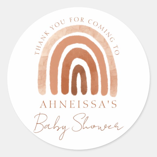 Boho Watercolor Terracotta Rainbow Baby Shower Classic Round Sticker (Front)