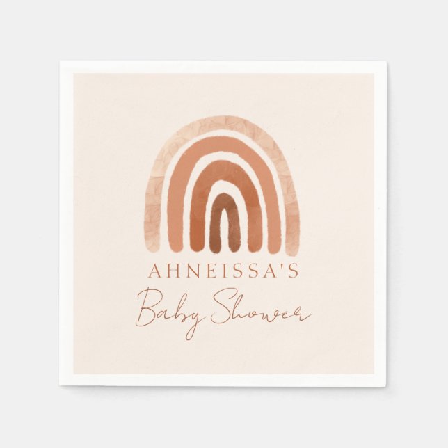 Boho Watercolor Terracotta Rainbow Baby Shower Napkin (Front)