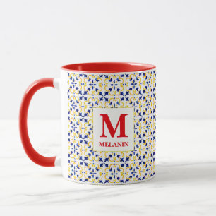 Boho Watercolor Tile Mug – Custom Name & Monogram