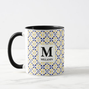 Boho Watercolor Tile Mug – Custom Name & Monogram