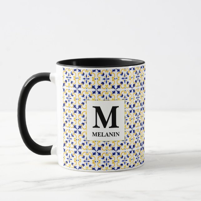 Boho Watercolor Tile Mug – Custom Name & Monogram (Left)