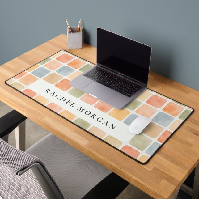 Boho Watercolor tiles earty colour personalized Desk Mat (Office 2)