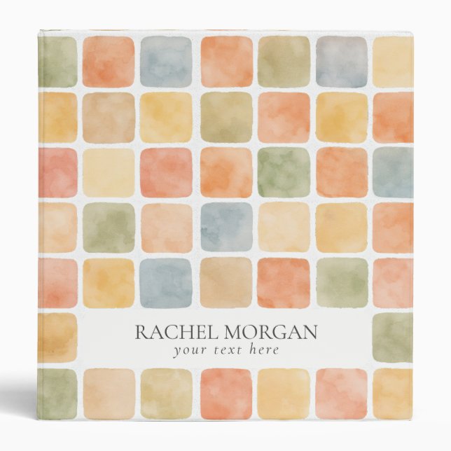 Boho Watercolor tiles soft earty colour personal  Binder (Front)