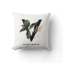 Boho Watercolor Tropical Leaves Letter V Monogram