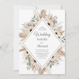 Boho Watercolor Wedding Invitation with Diamond