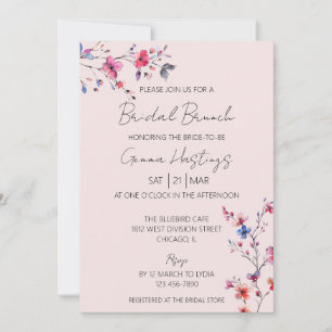 Boho Watercolor Wild Flower Bridal Brunch Pink Invitation
