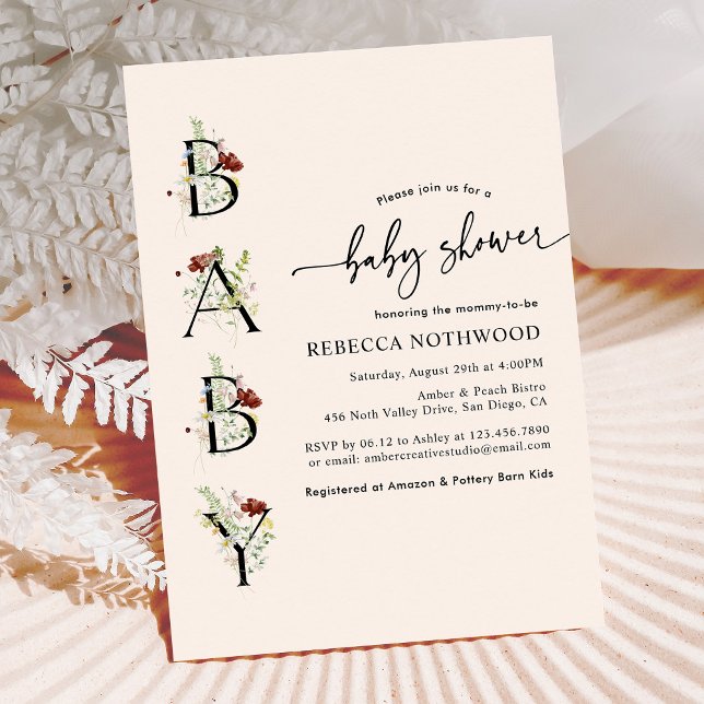 Boho Watercolor Wildflower Blush Pink Baby Shower  Invitation (Creator Uploaded)