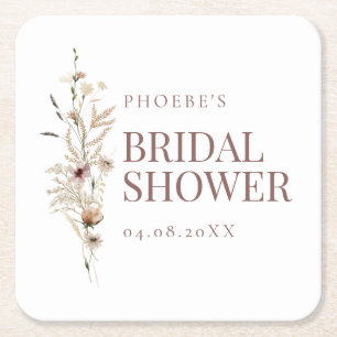 Boho Watercolor Wildflower Bridal Shower Coaster