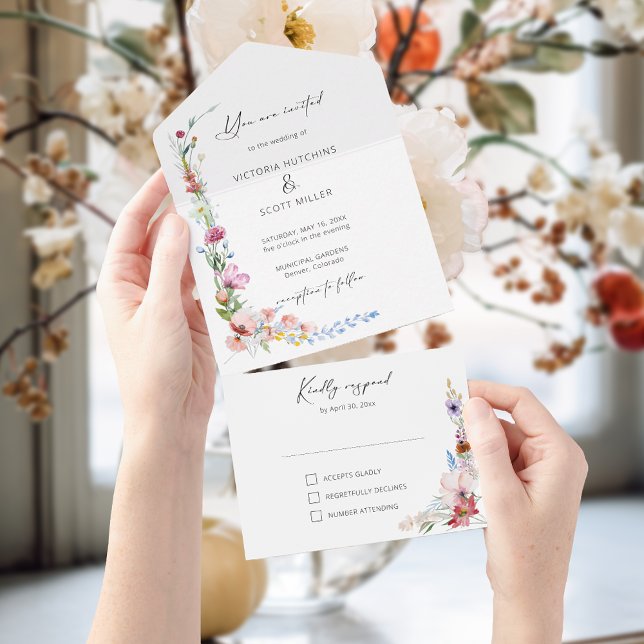 Boho Watercolor Wildflower Calligraphy Wedding All In One Invitation (Creator Uploaded)