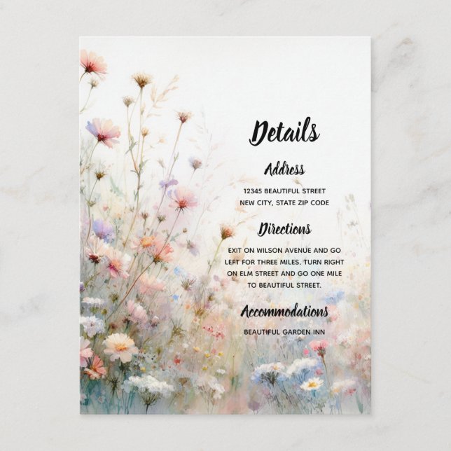 Boho Watercolor Wildflower Floral Personalize Enclosure Card (Front)