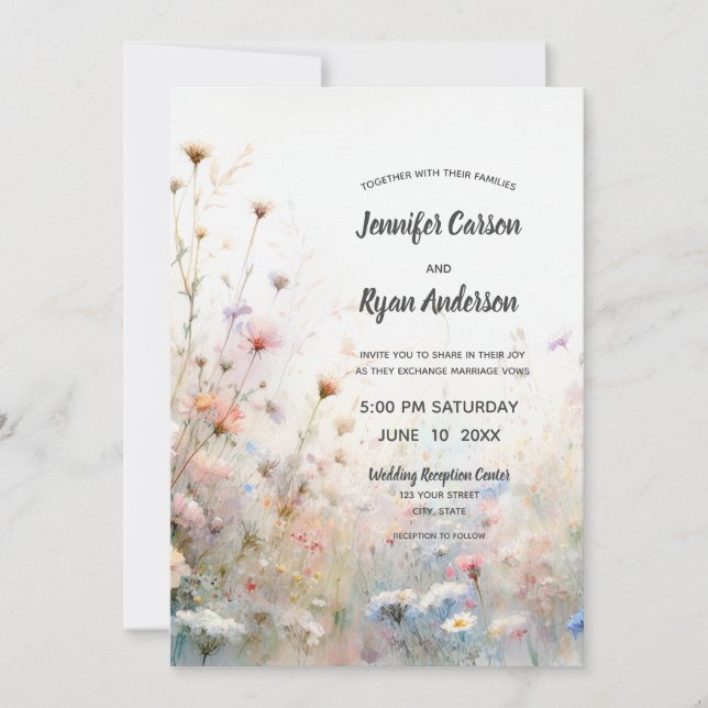 Boho Watercolor Wildflower Floral Personalize Invitation (Front)