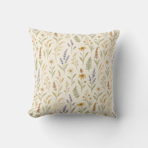 Boho Watercolor Wildflower Floral Throw Pillow