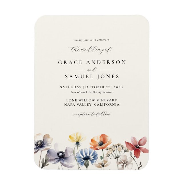 Boho Watercolor Wildflower Floral Wedding  Magnet (Vertical)