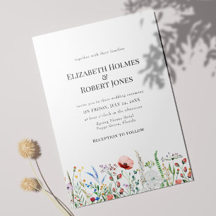 Boho Watercolor Wildflower Meadow Wedding Invitation