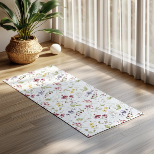 Boho Watercolor Wildflower Pattern Burgundy Floral Yoga Mat